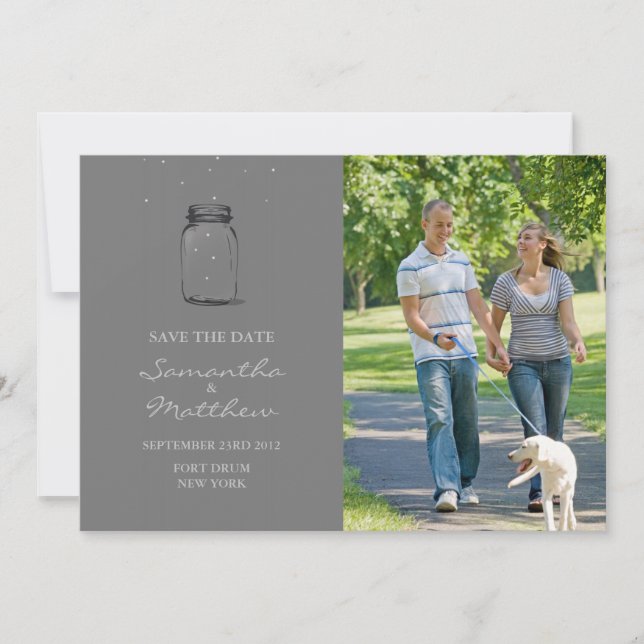 Mason Jar Foto Save the Date Karte - Grau (Vorderseite)