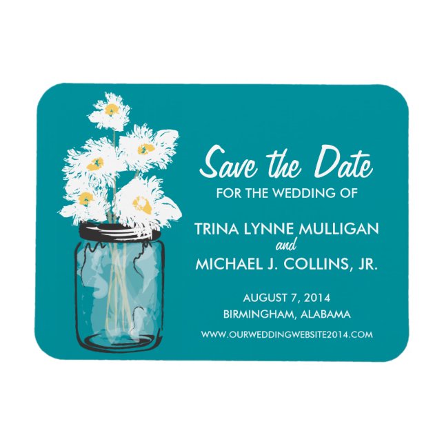 Mason Jar füllte sich Save the Date mit White Dais Magnet (Horizontal)