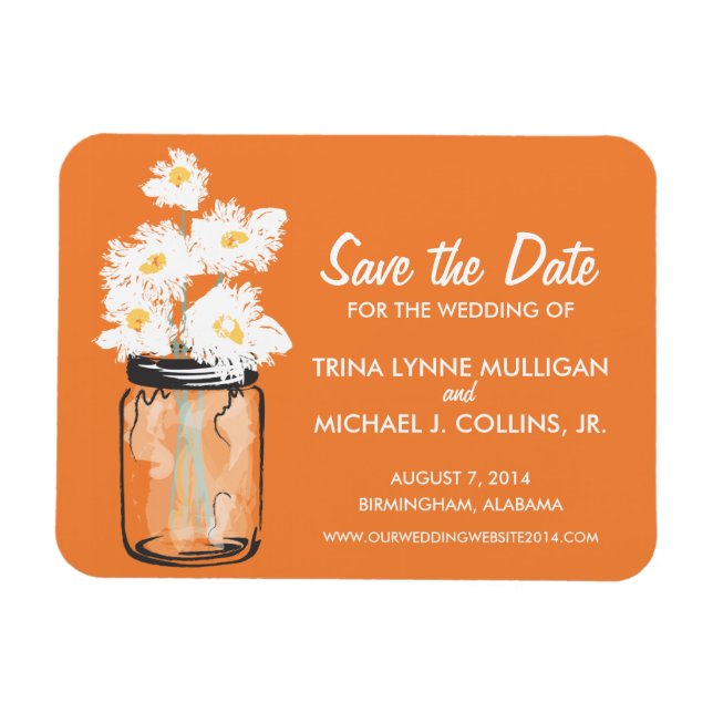 Mason Jar füllte sich Save the Date mit White Dais Magnet (Horizontal)