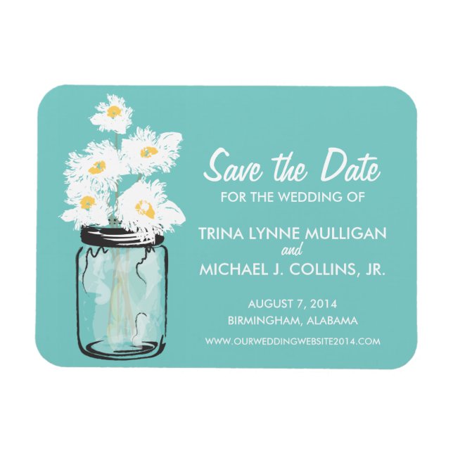 Mason Jar füllte sich Save the Date mit White Dais Magnet (Horizontal)