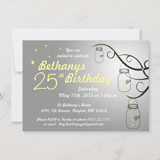 Mason Jar Geburtstag Einladung in Grau Silber (Vorderseite)