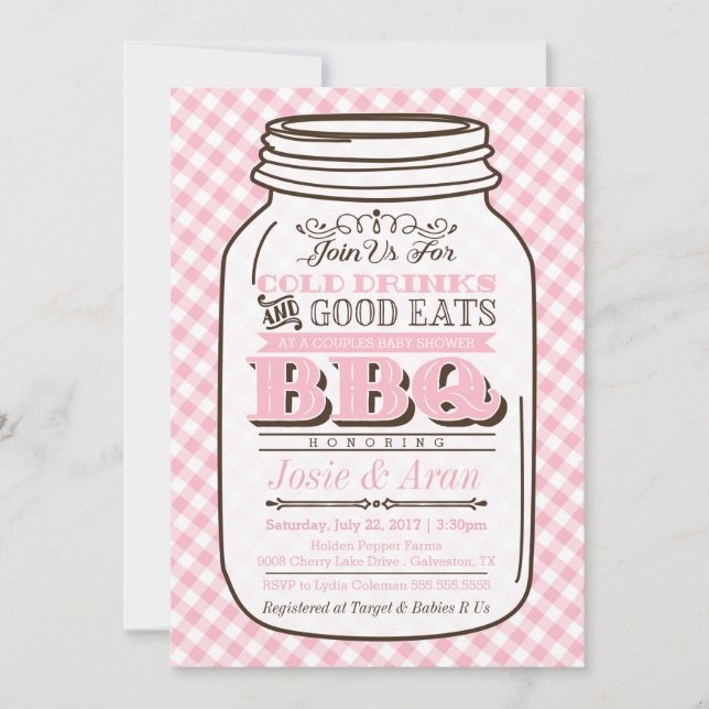 Mason Jar GRILLEN Invitation, Couples Baby Shower  Einladung (Vorderseite)