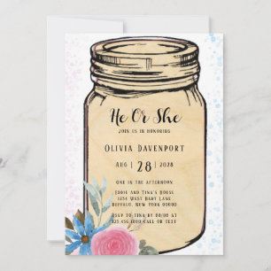 Mason Jar He or she Gender Reveal Baby Shower Invi Einladung