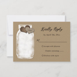 Mason Jar Hearts Lights Kraft Wedding RSVP Card Karte