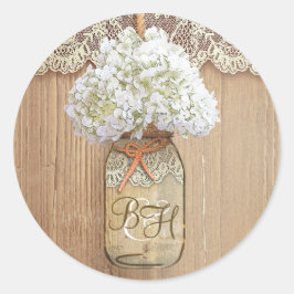 Mason Jar Hydrangea Floral Rustische Hochzeit Runder Aufkleber