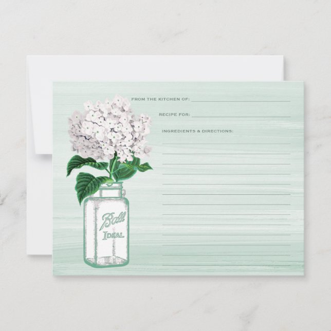 Mason Jar & Hydrangea Mint Green Recicard (Vorderseite)