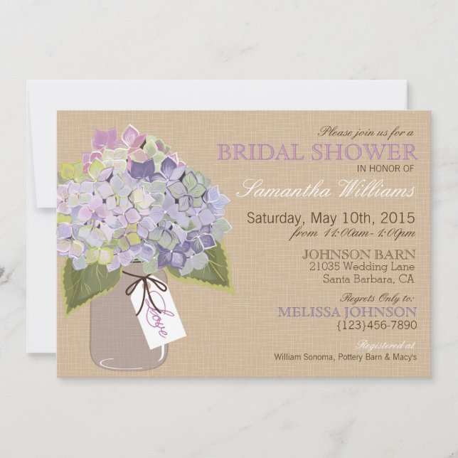 Mason Jar Hydrangea Rustikales Brautparty Einladung (Vorderseite)
