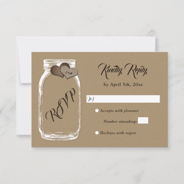 Mason Jar Kraft Paper Wedding RSVP (Vorderseite)