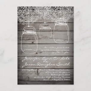 Mason Jar Lace Barn Wood Wedding Einladungen