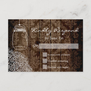 Mason Jar Lace Barn Wood Wedding RSVP Cards