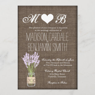 Mason Jar Lavender Rustic Burlap Wedites Einladung