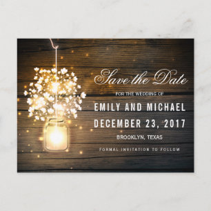 Mason Jar leuchtend Lichter blühend Save the Date Ankündigungspostkarte