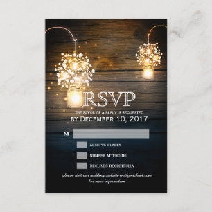 Mason Jar leuchtende Lichter florale RSVP Karte