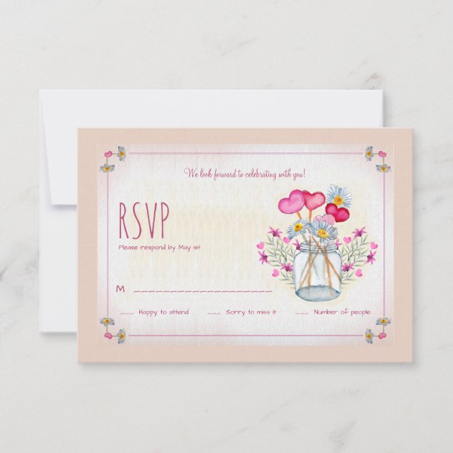 Mason Jar Liebe RSVP Card Einladung (Vorderseite)