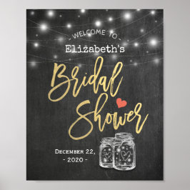 Mason Jar Lights Chalkboard Brautparty Willkommen Poster