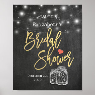 Mason Jar Lights Chalkboard Brautparty Willkommen Poster