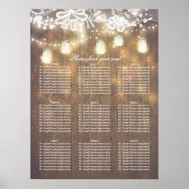 Mason Jar Lights Lace Wood Wedding Chart Poster