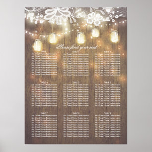 Mason Jar Lights Lace Wood Wedding Chart Poster