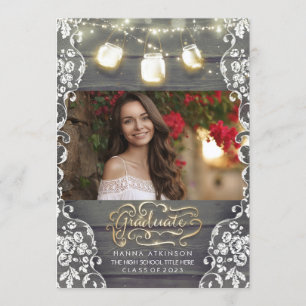 Mason Jar Lights Rustic Foto Graduation Party Einladung