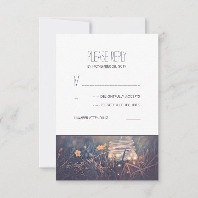 Mason Jar Lights Rustic Wedding RSVP Cards (Vorderseite)