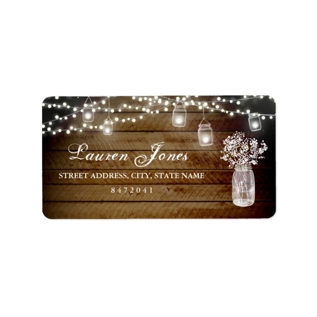 Mason Jar Lights Rustikale Adressmarken Adressaufkleber (Vorne)
