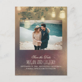 Mason Jar Lights Tree Rustikales Foto Save the Dat Ankündigungspostkarte