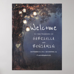 Mason Jar Lights Tree Wedding Willkommenszeichen Poster