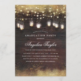 Mason Jar Lights und Rustic Wood Graduation Party Einladung