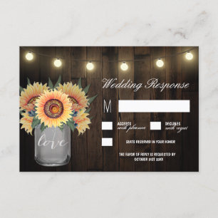 Mason Jar Lights und Sunflower Wedding RSVP Karten