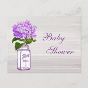 Mason Jar & Lila Hydrangea Chic Gray Baby Dusche Einladung