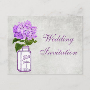 Mason Jar & Lila Hydrangea Shabby Chic Hochzeit Einladung
