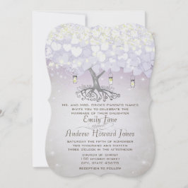 Mason Jar Lila Lavender Heart Leaf Tree Wedding Einladung