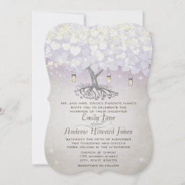 Mason Jar Lila Lavender Heart Leaf Tree Wedding Einladung