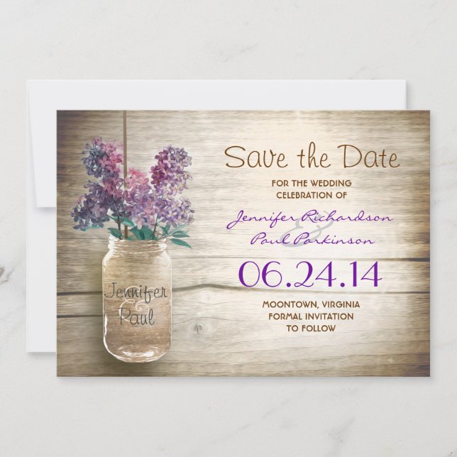 Mason Jar & Lilacke Save the Date (Vorderseite)