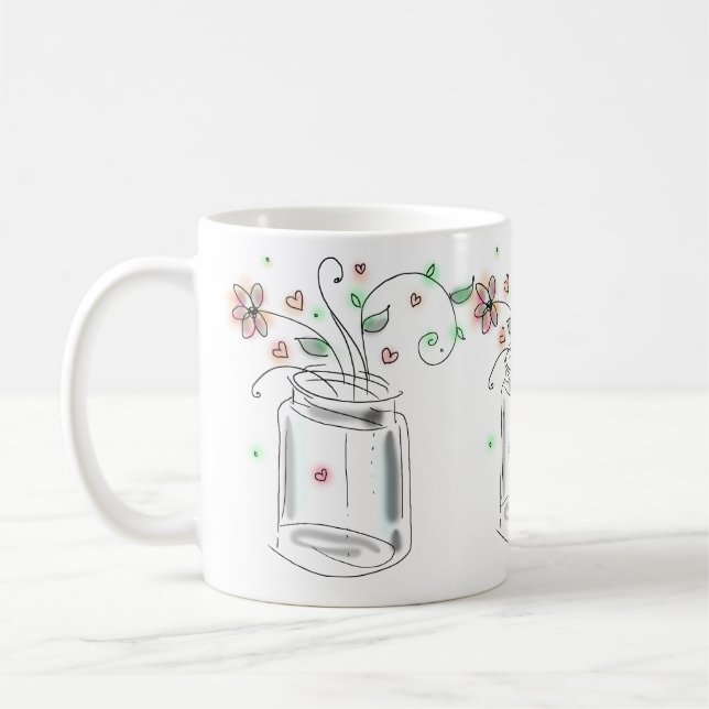 Mason Jar mit Blume Moderne Niedliche Doodle Art Tasse (Links)