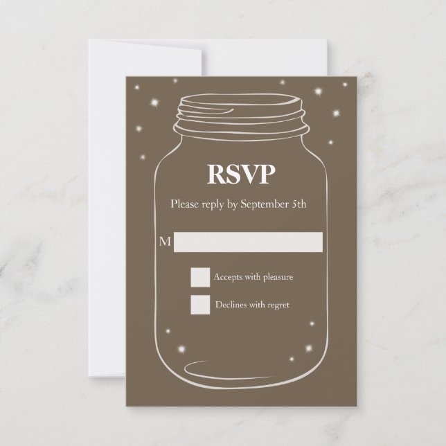 Mason Jar mit Fireflies Wedding RSVP Brown Karte (Vorderseite)