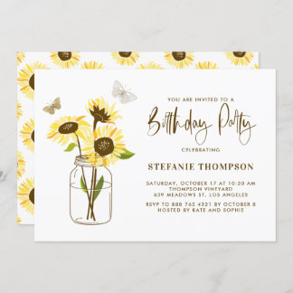Mason Jar mit gelben Sonnenblumen Geburtstagsparty Einladung