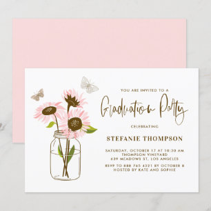 Mason Jar mit Pink Sunflowers Graduation Party Einladung