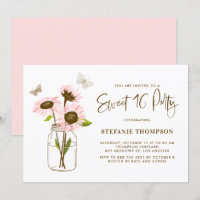 Mason Jar mit rosa Sonnenblumen Sweet 16 Party