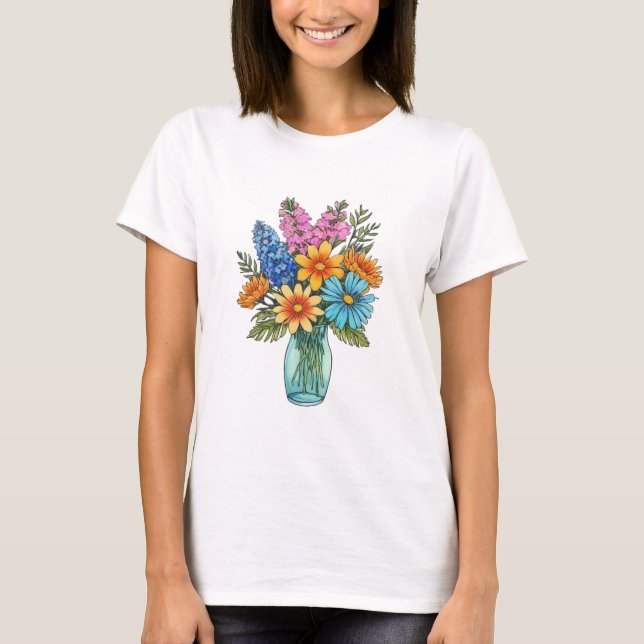 Mason Jar mit schöner Aquarellfarbe Wildblume T-Shirt (Vorderseite)