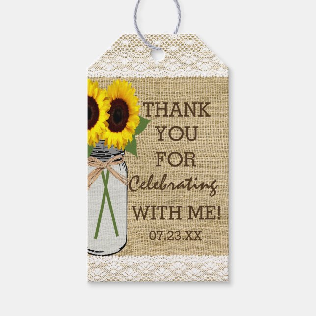 Mason Jar mit Sonnenblumen Brautparty Geschenkanhänger (Vorderseite)