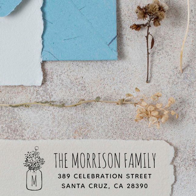 Mason Jar Monogram Familienname Rücksendeadresse Permastempel (Von Creator hochgeladen)