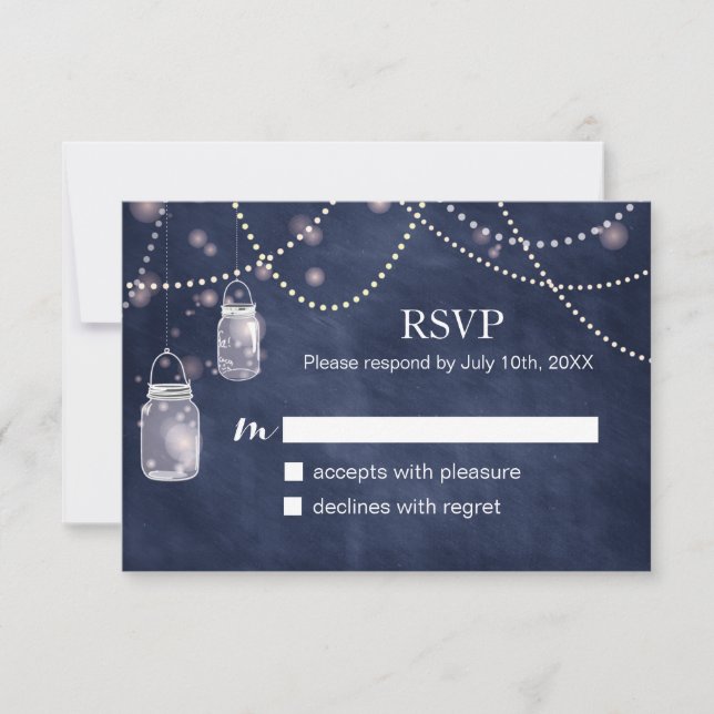 Mason Jar Navy Blue Chalkboard RSVP Cards Karte (Vorderseite)