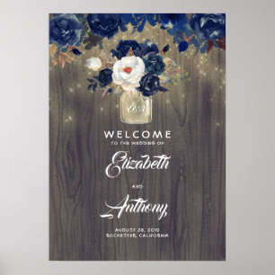 Mason Jar Navy Blumenhochzeit Begrüßungszeichen Poster