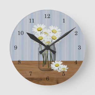 Mason Jar Of Daisies Wall Clock Runde Wanduhr