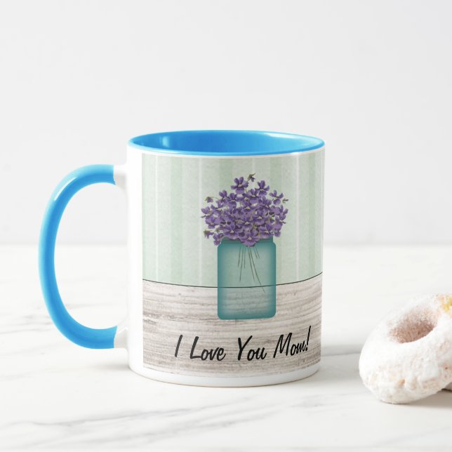 Mason Jar of Violets Mother Day Tasse (Mit Donut)