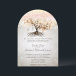 Mason Jar Peachy Pink Heart Leaf Tree Wedding Einladung<br><div class="desc">Wald Grove Pastel Peachy Korallenrot Rosa und Silver Gray Mason Jar Peachy Pink Herzleder Firefly Fairytale verzauberte Wald Herz Leaf Tree Hochzeitseinladungen.</div>