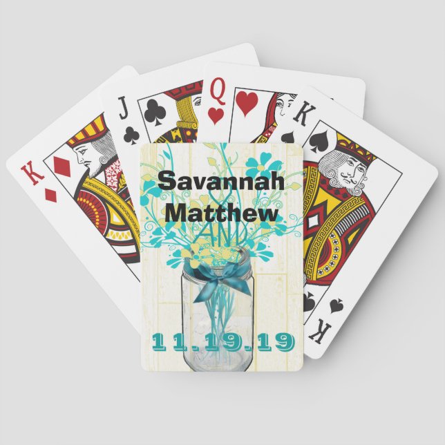 Mason Jar Personalisierte Geschenke für Hochzeitsk Spielkarten (Rückseite)