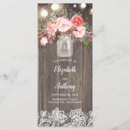 Mason Jar Pink Blume Rustikale Hochzeitsprogramme Programm