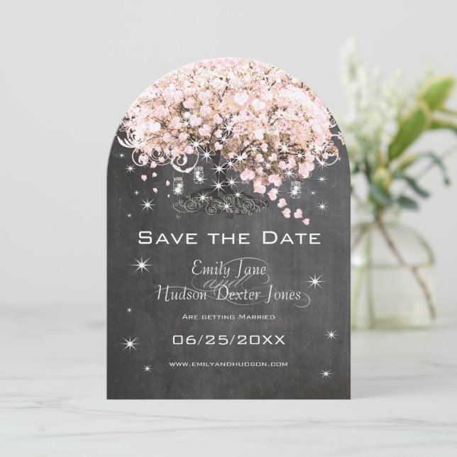 Mason Jar Pink Chalkboard Herz Leaf Tree Einladung (Stehend Vorderseite)